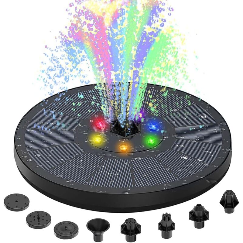 KZQ - Fontaine solaire 3 w Mise à niveau Pompe solaire pour bassin avec 8 effets, fontaine solaire pour jardin avec batterie