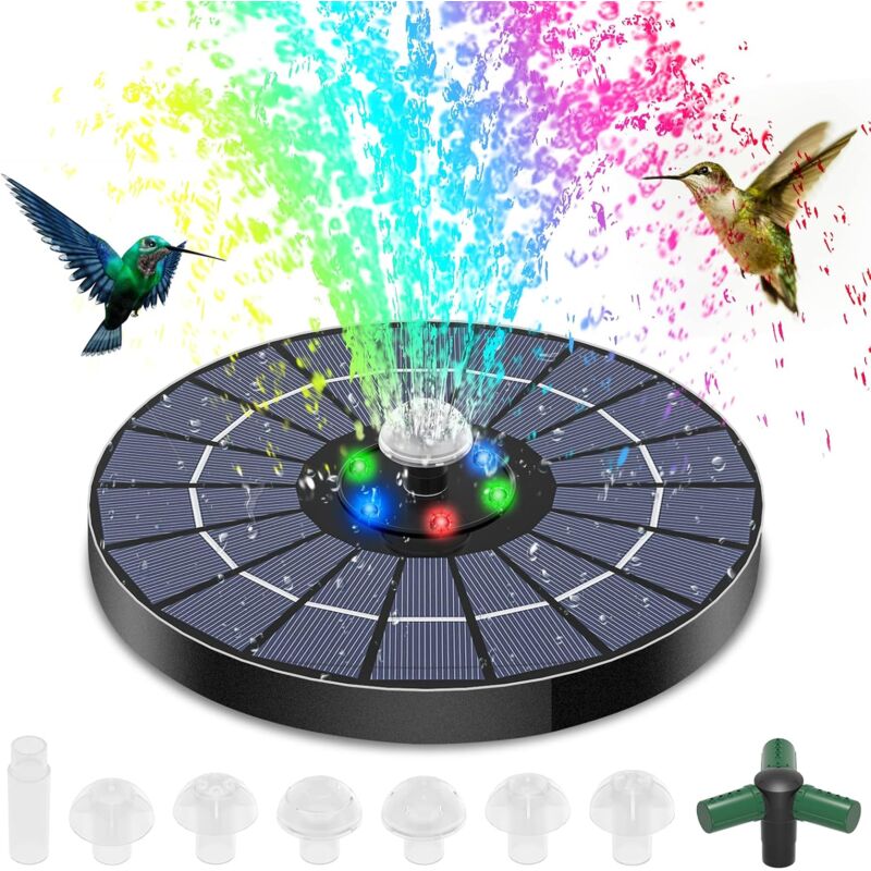 Fontaine solaire 4 W pour l'extérieur, pompe de bassin solaire avec 8 effets - Pompe à eau solaire flottante pour jardin, bain d'oiseaux, étang, jeu