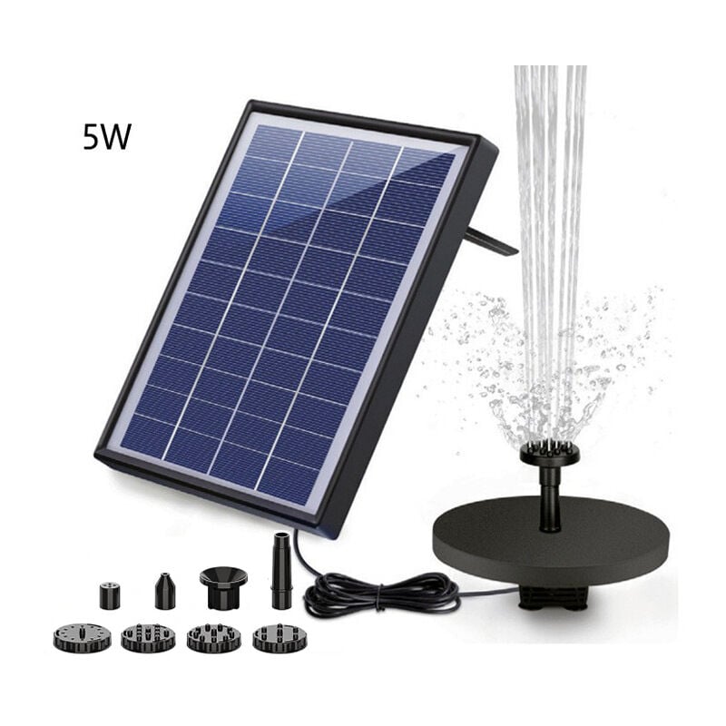 Gabrielle - Fontaine Solaire 5 w Batterie Pompe Solaire Bassin Améliorée pour Fontaine Solaire Flottante avec 6 Styles de Fontaines pour Les Jardins,