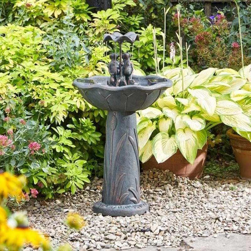 Fontaine solaire bain d'oiseaux – Duo de grenouilles en résine – Hauteur 84 cm – Largeur 46.4 cm – Autonome avec 2 panneaux solaires – Smart Garden