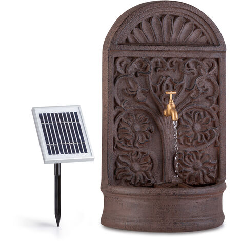 Fontaine solaire Blumquell LED 5 m de câble panneau solaire pierre artificielle - Brun - Brun