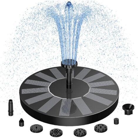 Fontaine solaire d'extérieur avec 6 effets - Fontaine solaire pour l'extérieur avec 4 tubes de support - Pompe flottante pour abreuvoir à oiseaux, aquarium, jardin, fontaine, étang