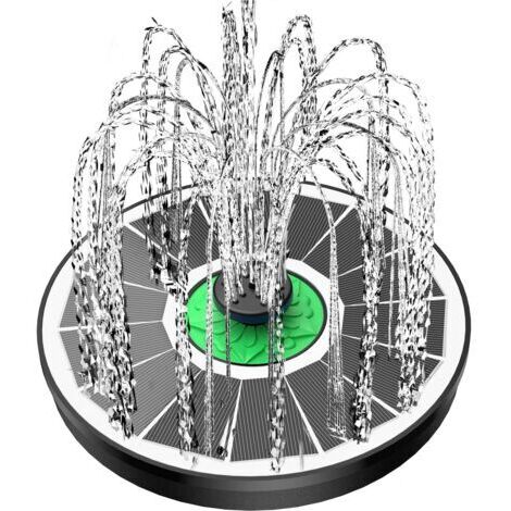 Fontaine solaire en verre pour bain d'oiseaux - Sans pile, 2,5 W, fleurs vertes, avec 4 tiges fixes et 8 buses, idéale pour bain d'oiseaux, étang, piscine, extérieur, jardin
