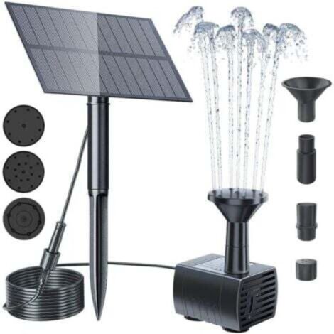 Fontaine solaire extérieure 5 W – Pompe à eau sans fil pour bassin, étang ou bain d’oiseaux, débit 380 L/h, hauteur max. 60 cm, 3 buses