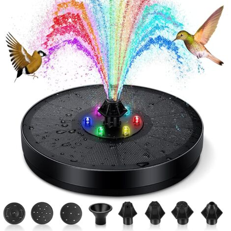 Fontaine Solaire Extérieure Flottante, 3W Pompe Bassin Solaire avec Batterie, Lumières Colorées LED et 7 Buses, pour Exterieur Jardin, Bain d'oiseaux, Piscine, Etang, Bassin