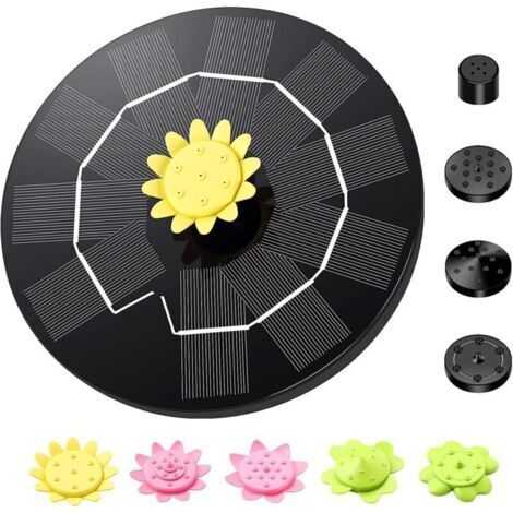 Fontaine Solaire Flottante , Pompe Bassin Solaire avec 9 Buses Fontaine Mini 1.4W Pompe Décoration de Jardin Fontaine Ronde pour Oiseaux, Poissons ,Piscine, Étang(Noir)
