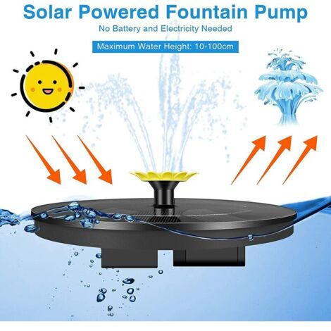 Fontaine solaire flottante, pompe solaire pour bassin avec buses, mini-fontaine 1,4 W, décoration de jardin, fontaine ronde pour oiseaux, poissons, piscine, bassin (noir)