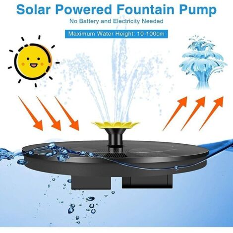 Fontaine solaire flottante, pompe solaire pour bassin avec buses, mini-fontaine 1,4 W, décoration de jardin, fontaine ronde pour oiseaux, poissons, piscine, bassin (noir)