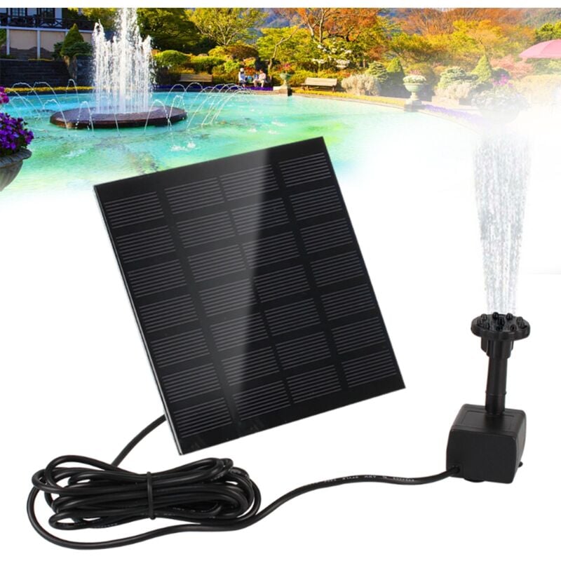 Kinsi - Fontaine Solaire, Fontaine de jardin, 7V/1.2W 200L/h, équipé de 6 buses différentes