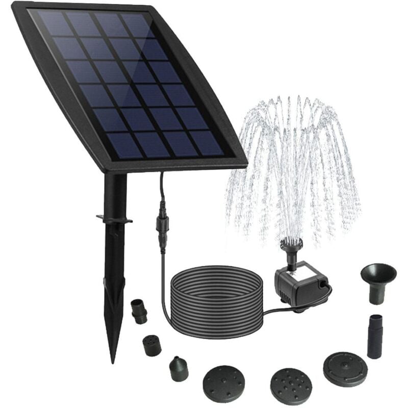 Kinsi - Fontaine Solaire, Fontaine de jardin, abs 6V/2W, 8 buses + sac filtrant