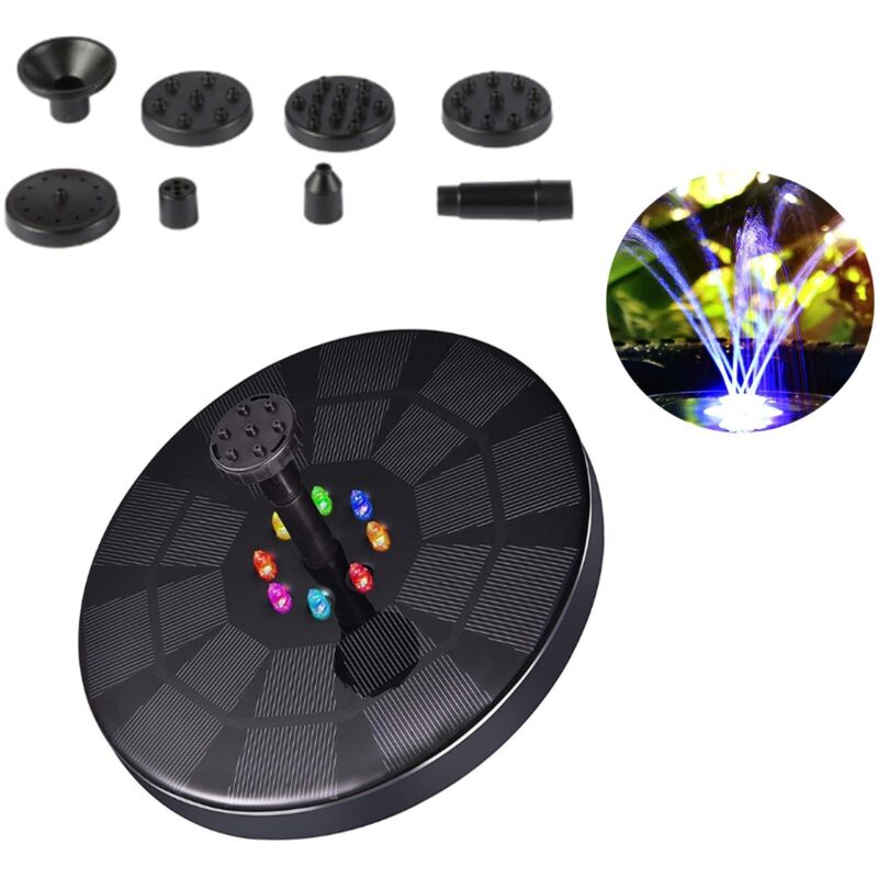 Kinsi - Fontaine Solaire, Fontaine de jardin, Hauteur du spray : 35--65cm, 7V/1.5W 13cm