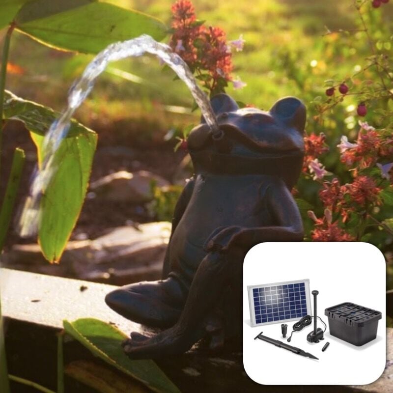 Fontaine solaire Grenouille Assise 600 l/h maxi