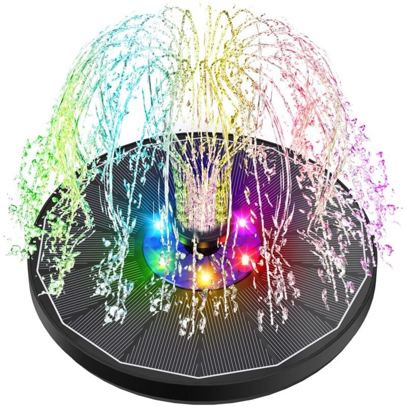 Fontaine Solaire led Colorées, 3.5W Extérieur Flottante Pompe Bassin Solaire, 2200mAh Batterie, 2025 Fontaine Solaire Verre avec 7 Buses & 4 Tiges