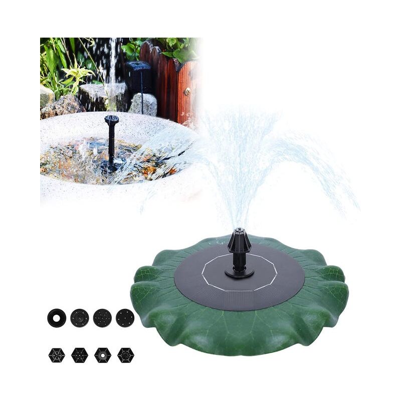 Fontaine Solaire - PoFontaine Solaire - Pompe à Eau Solaire - Décoration en Feuille de Lotus avec Buses de pulvérisation - Pompe Solaire de 1,4 W