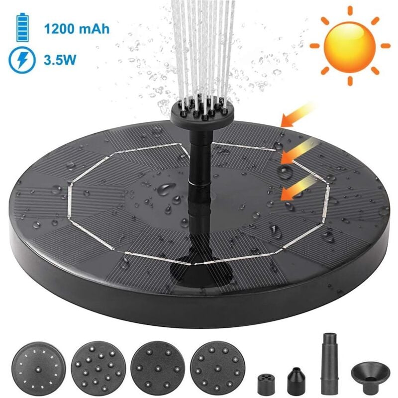 Fontaine solaire Pompe de bassin solaire avec 6 styles de fontaine Pompe à eau solaire Pompe de fontaine flottante solaire 3,5 w pour jardin, petit