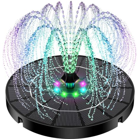Fontaine solaire pour bain d'oiseaux – Lumières colorées à cycle automatique – Fontaine à eau solaire 3,5 W pour jardin et extérieur