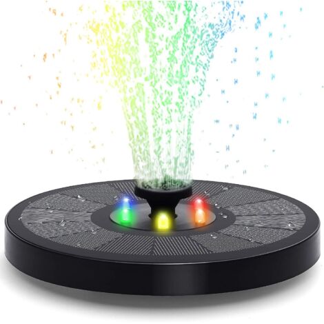 Fontaine solaire pour oiseaux - 3W améliorée avec batterie 2000mAh, 7 buses et lumières LED multicolores