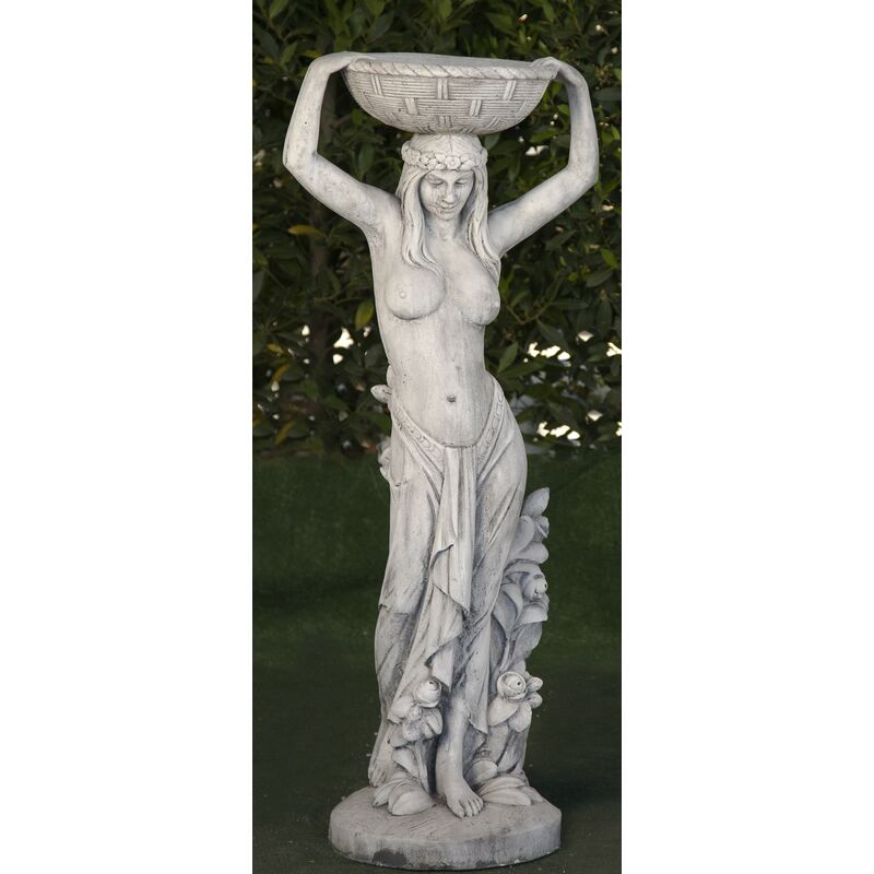 Fontaine Statue classique en pierre reconstituée Femme Panier Tête 35x117cm.