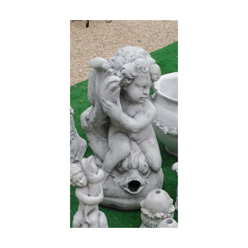 Anaparra - Fontaine Statue classique en pierre reconstituée Jeune con Poisson 62cm.
