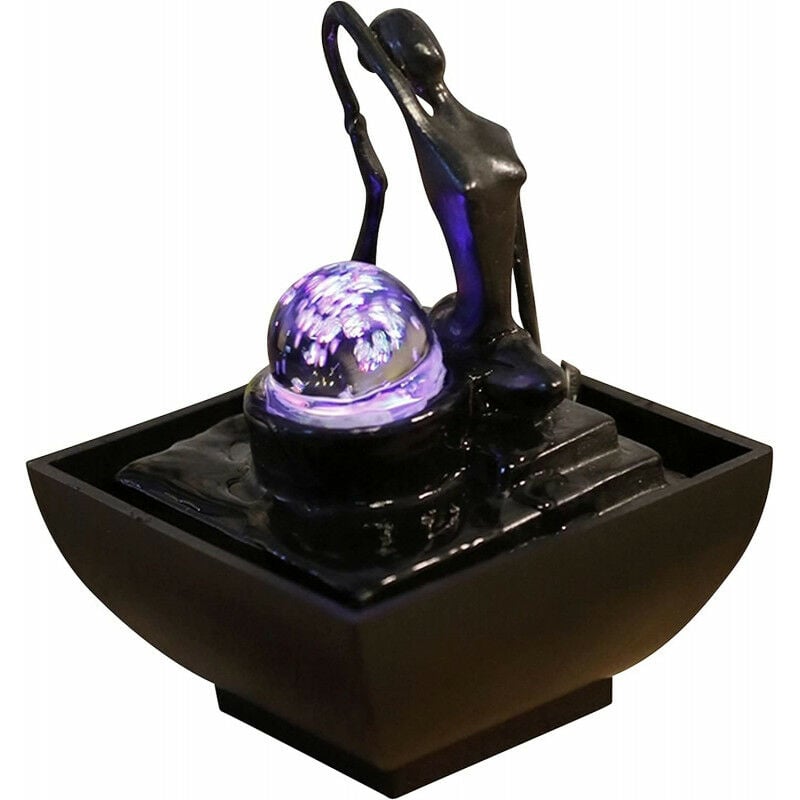 Ac-deco - Fontaine Yoga avec led - Noir - h 19 cm - Livraison gratuite