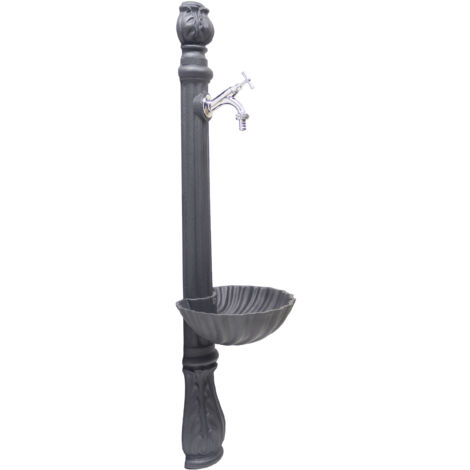 Fontana a colonna Osiride per casa giardino colore grigio ghisa con vasca con rubinetto in ottone a scelta : cromato mod.303C