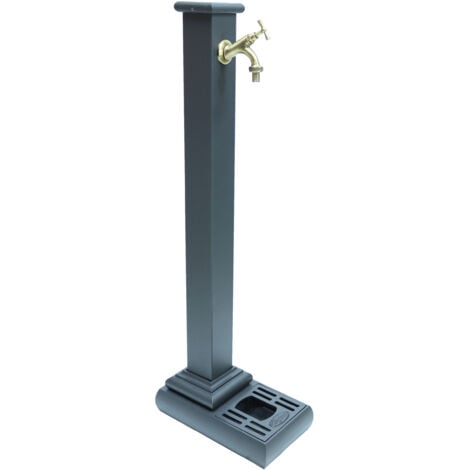 Fontana a colonna Panarea con vasca da giardino esterno acciaio grigio ghisa con rubinetto in ottone brunito