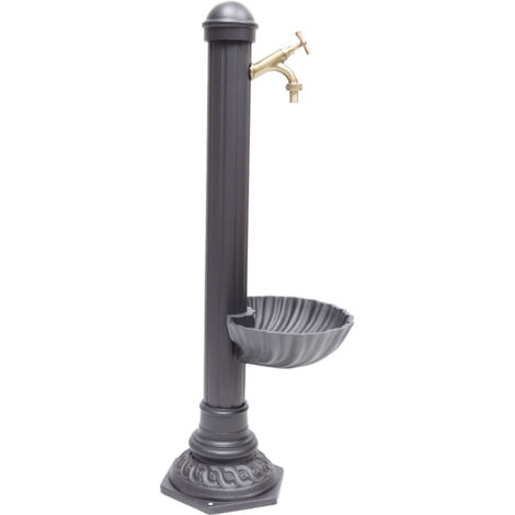 Fontana a colonna Pandora per casa giardino colore grigio ghisa con vasca con rubinetto in ottone a scelta : brunito