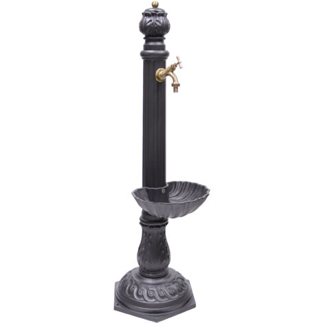 Fontana a colonna Venere per casa giardino colore grigio ghisa con vasca con o senza rubinetto in ottone a scelta : rubinetto 303/B