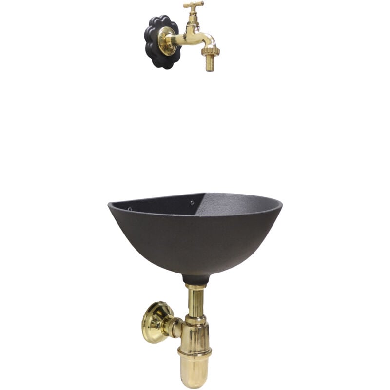 Fonderia Bongiovanni - Fontaine murale 600 pour mur de jardin balcon extérieur avec robinet 195/L et siphon en laiton avec rosace fleurie