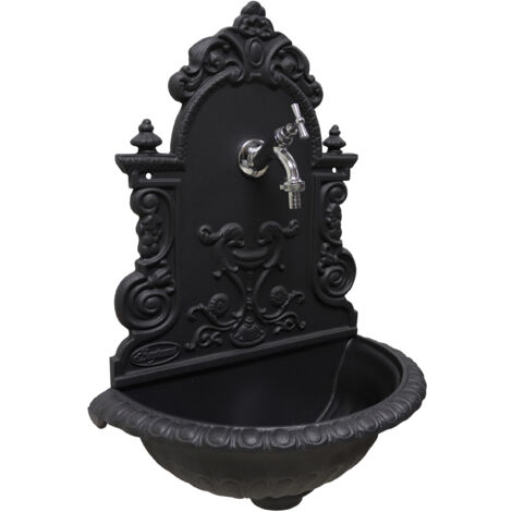 Fontana a muro Girona grigio ghisa per casa giardino balcone parete con rubinetto in ottone a scelta : cromato
