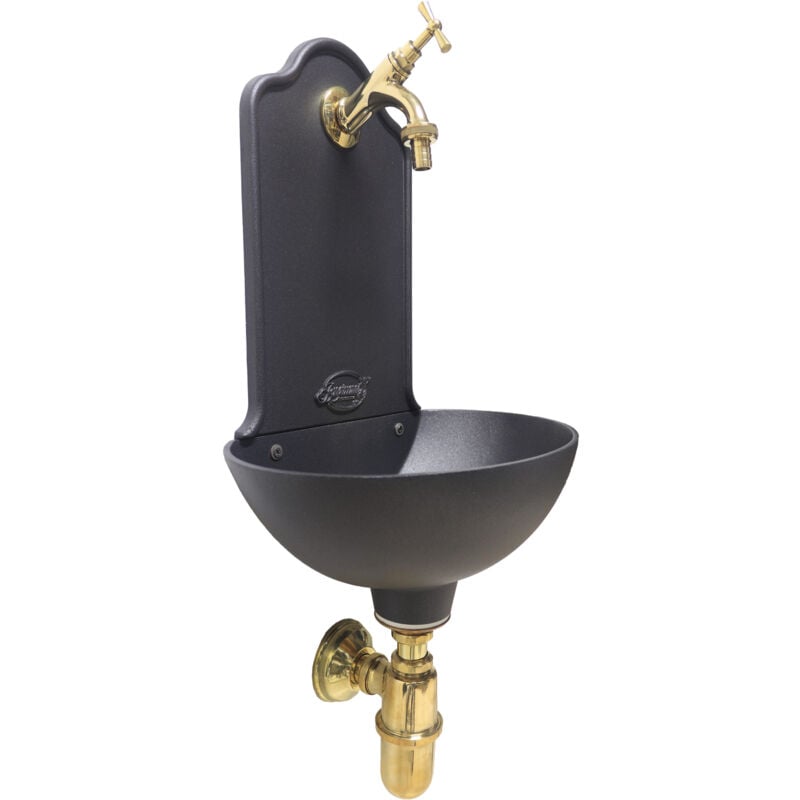 Fontaine murale Malta en fonte de couleur pour la maison et le jardin avec robinet et siphon avec drain en laiton finition au choix : poli