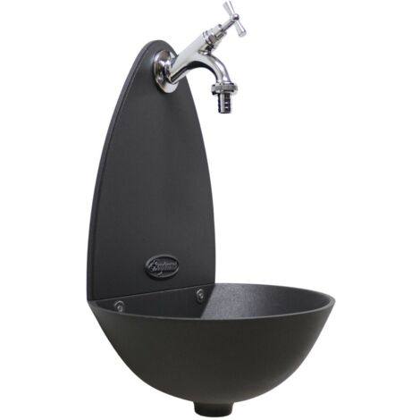 Fontana a muro Palma colore grigio ghisa per casa giardino con rubinetto in ottone scegli la finitura : cromato