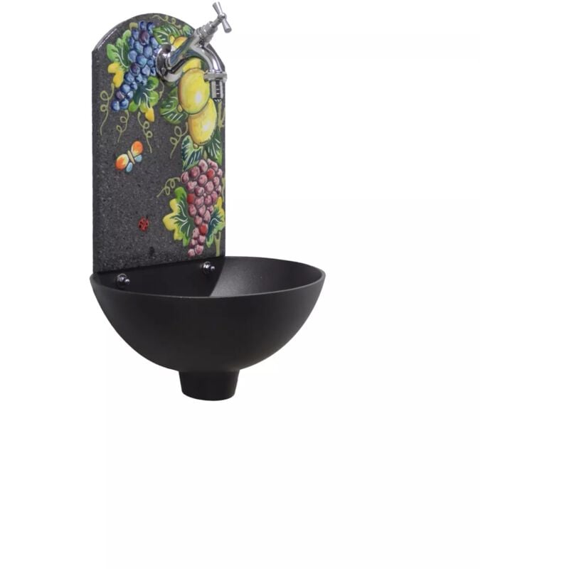 Fontaine murale Petra 'c' en fonte couleur pour maison et jardin pierre de lave avec robinet en laiton finition au choix : chrome