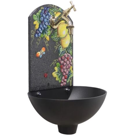 Fontana a muro Petra "C" colore ghisa per casa e giardino pietra lavica con rubinetto in ottone finitura a scelta : lucido