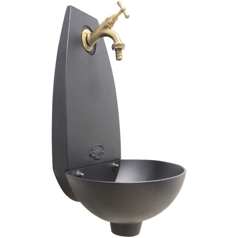 Fontaine murale Tebe couleur fonte pour maison et jardin avec robinet, finition au choix : bruni