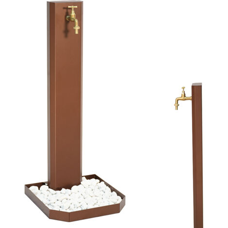 Fontana da Giardino Design a Colonna Ovale Rubinetto in Ottone e Base con Ciottoli Corten