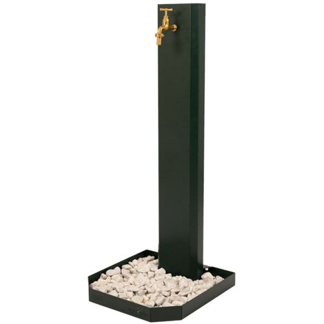 Fontana da Giardino Design a Colonna Ovale Rubinetto in Ottone e Base con Ciottoli Verde