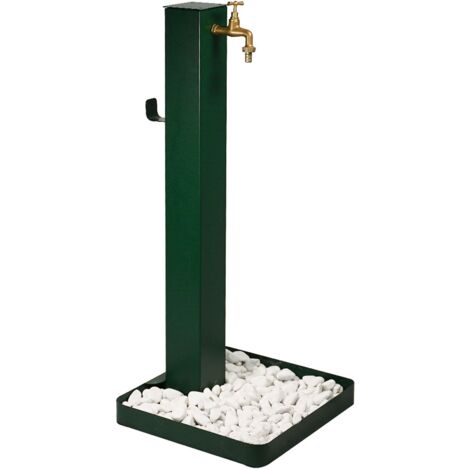 Fontana da Giardino Design a Colonna Quadrata Rubinetto in Ottone e Base con Ciottoli Verde