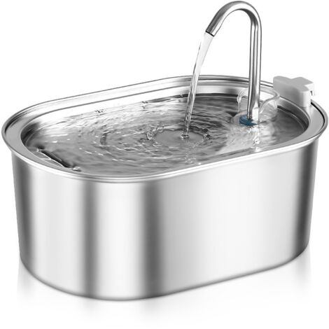 Fontana per cani e gatti da 3,2 litri in acciaio inox, con pompa e 4 filtri a carboni attivi, silenziosa con un livello di rumorosità di 30 dB.
