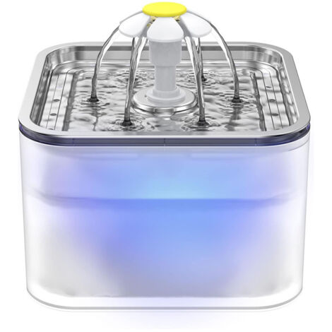 Fontana per gatti in acciaio inossidabile, fontana per animali domestici da 3 litri con luce LED per cani e gatti (trasparente)