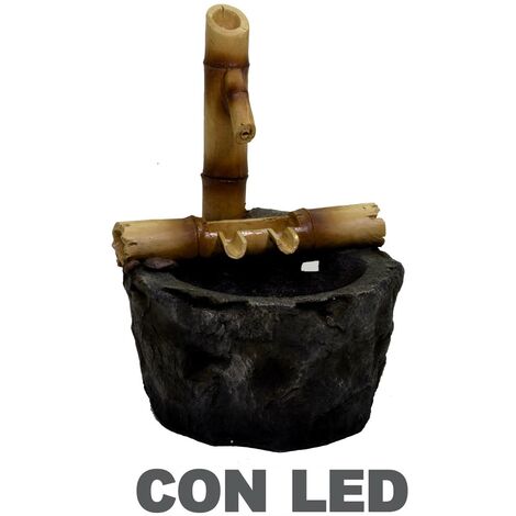 Fontana resina roccia e bambu con led cm 30x33h46