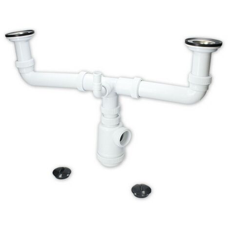 Fontastock FSKFSI008 double siphon extensible 1-1/2" 32/40 type de bouteille avec grilles de vidange et bouchons inclus, sortie horizontale, sortie de sortie of lave-linge ou lave-vaisselle.