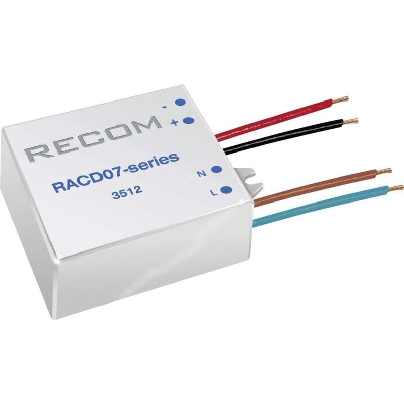 Image of RACD07-350 Fonte di alimentazione costante led 7 w 350 mA 21 v/dc Max. Voltaggio operativo: 264 v/ac - Recom Lighting