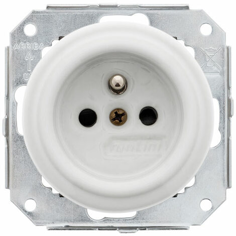 Fontini – Prise avec terre 2P+T 16A 250V – Porcelaine blanche – Réf. 31208173 – Protection enfant intégrée – Installation sur boîte d'encastrement