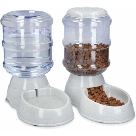 Food and water dispenser – Cat and dog accessories – 2 automatic dispensers – For cats, dogs and rabbits – Capacity: 3.8 L