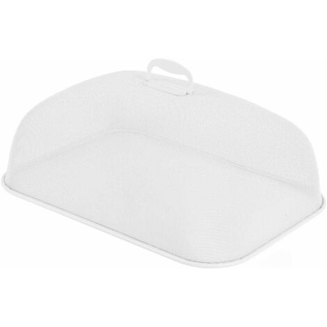 Food Cover Dense Mesh Design 180 Degree Rotatable Simple Iron Food Screen with Handle for Home Dining Room White Rectangle Large