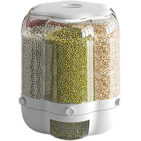 Food Grain Storage Container Large Capacity 9L 6 Grid Rotatable Rice Dispenser Sealed Grain Food Storage Box Kitchen Storage Bucket for Home Kitchen