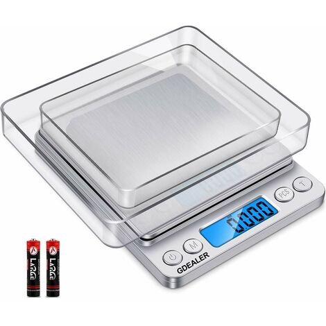 NEXT-SHINE Digital Rechargeable Kitchen Scale 3kg x 0.1g Multifunction Gram Weight Scale with LCD Back-lit Display and Large Tray for Cooking Baking Postal Parcel 