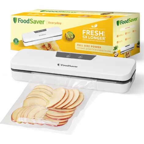 FoodSaver Everyday - Macchina sottovuoto per alimenti, mantiene la freschezza del cibo  Dispositivo per sottovuoto con design compatto  Con 5 sacchetti per sottovuoto (0,94L & 3,78L)  VS0290X