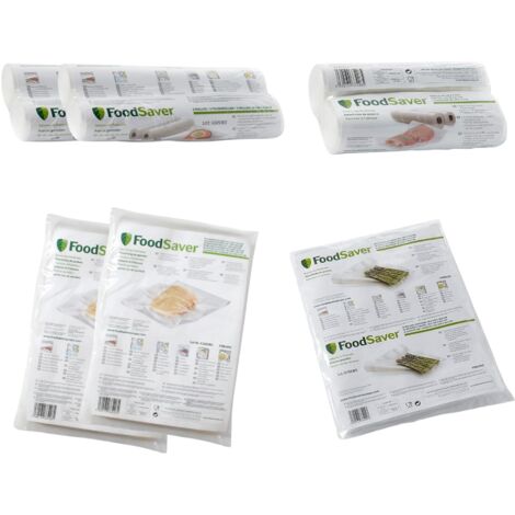 FoodSaver Mega Kit 4 Rotoli 28 x 550 cm (2 x 2) + 96 Sacchetti 20.3 x 29.2 cm (2x48) + 2 Rotoli 20 x 670 cm + 32 Sacchetti XL 28.4 x 36 cm, Termosigillabili, Senza BPA, Compatibili Macchine Sottovuoto